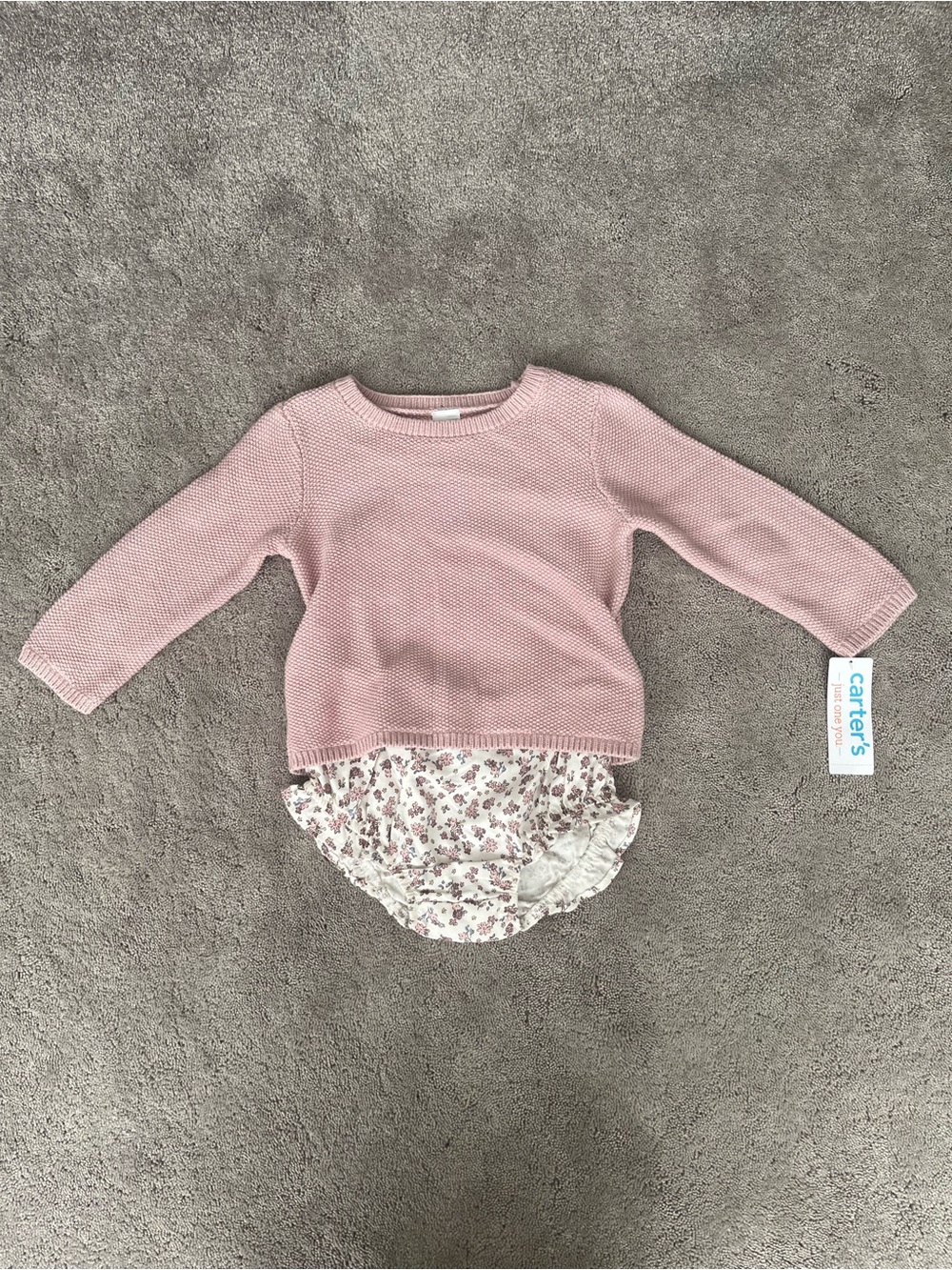 Carter's Light Pink Knit Sweater with Floral Diaper Cover